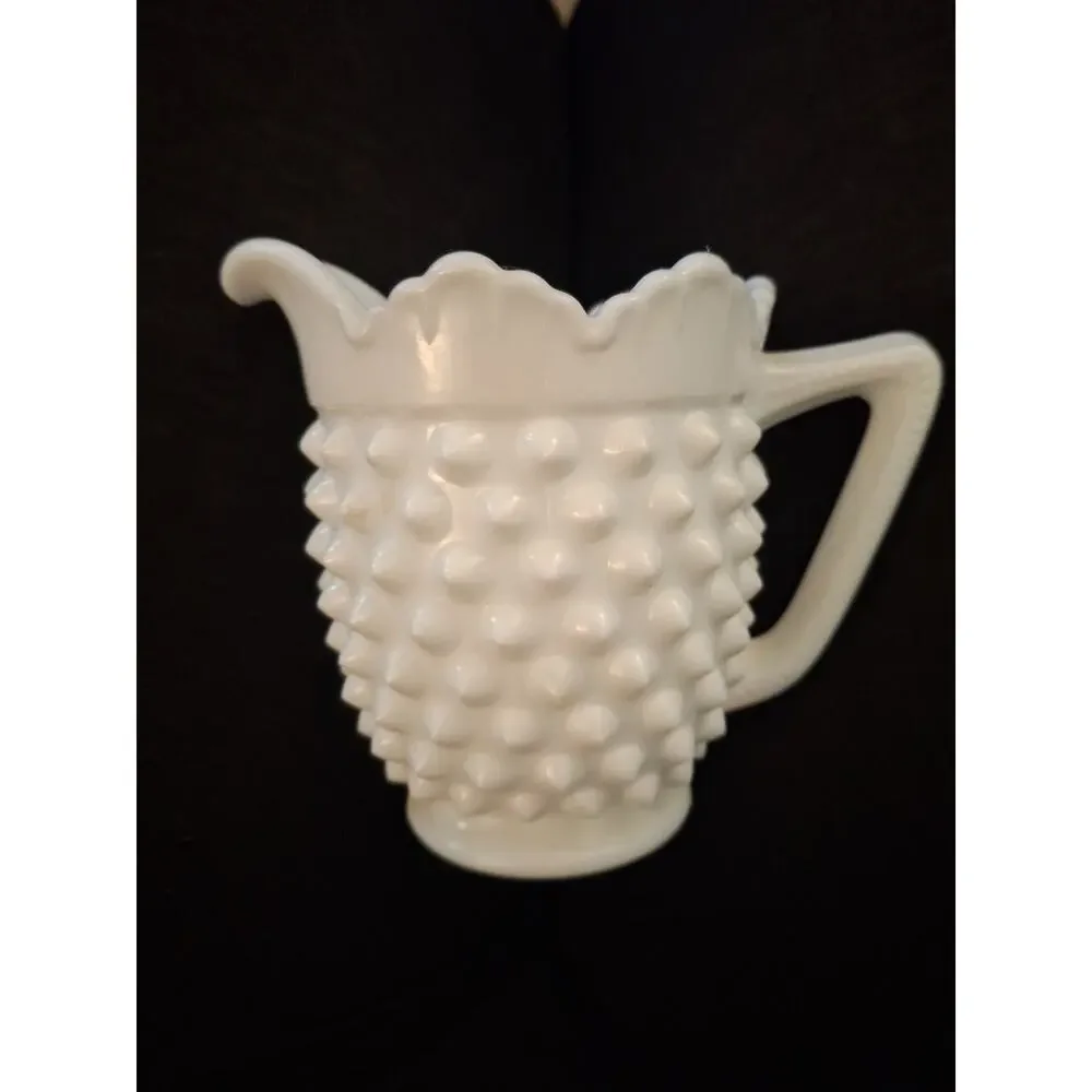 Vintage Fenton Hobnail Milk Glass Creamer Pitcher and Sugar Bowl with Lid